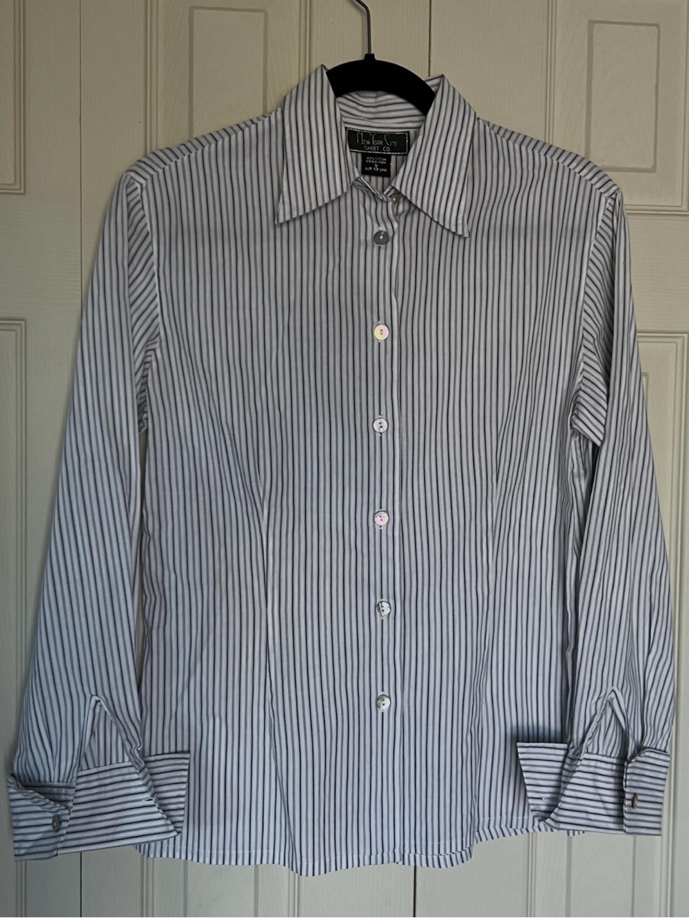 Men’s White Dress Shirt with Navy Pinstripes